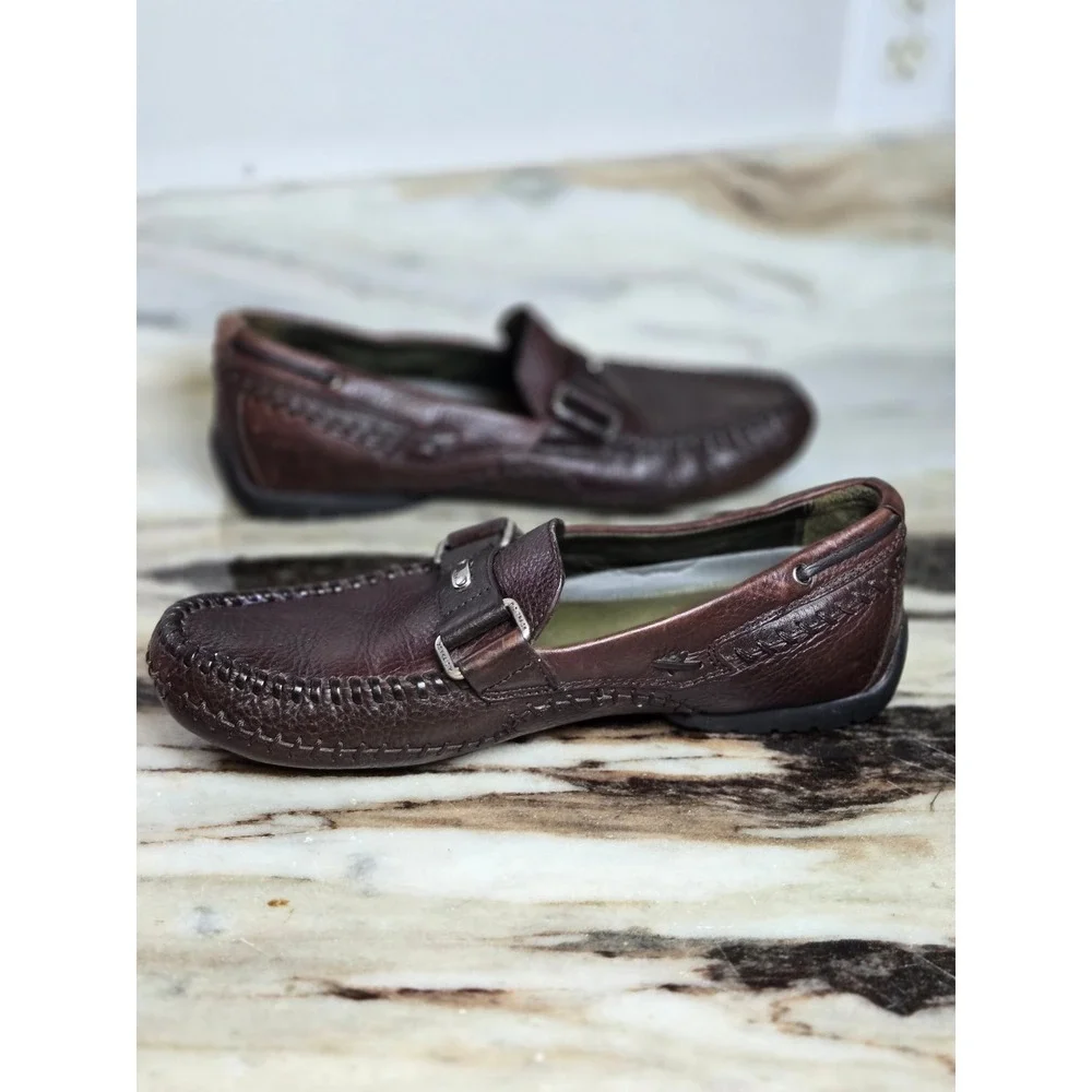 HS‎ Trask Mens Brown Leather Driving Loafers Whipstitch Moc Toe Slip 10.5 M